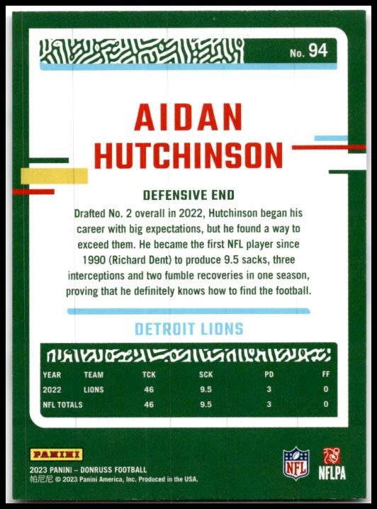 2023 Donruss #94 Aidan Hutchinson Detroit Lions