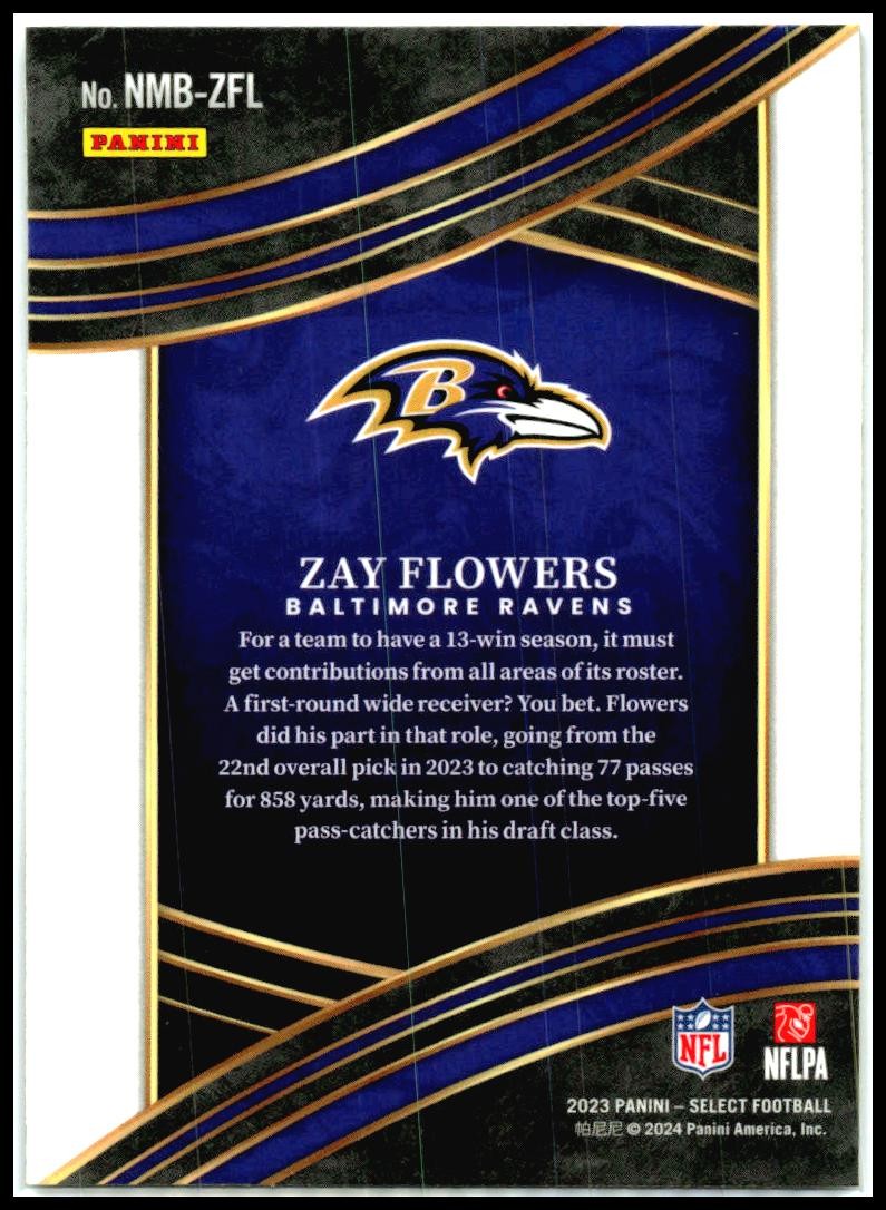 2023 Panini Select Numbers #NMB-ZFL Zay Flowers Baltimore Ravens