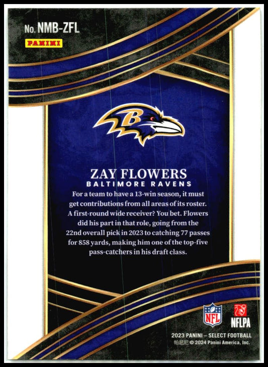 2023 Panini Select Numbers #NMB-ZFL Zay Flowers Baltimore Ravens