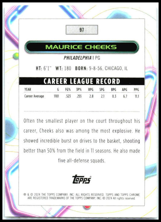 2024-25 Topps Chrome Cosmic Blue Moon Refractor /99 #97 Maurice Cheeks