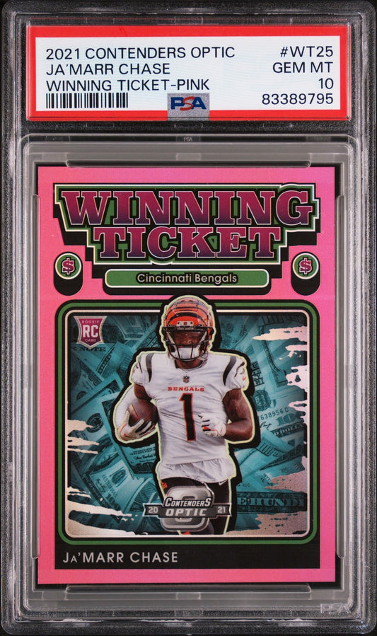 2021 Contenders Optic Winning Tickets -Pink #WT25 Ja’marr Chase /75 PSA 10