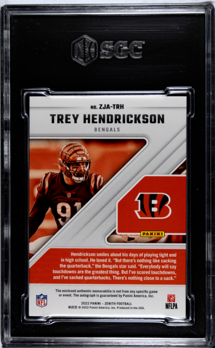 2022 Panini Zenith Z-Jersey Autos. Copper #ZJA-TRH Trey Hendrickson SGC 10