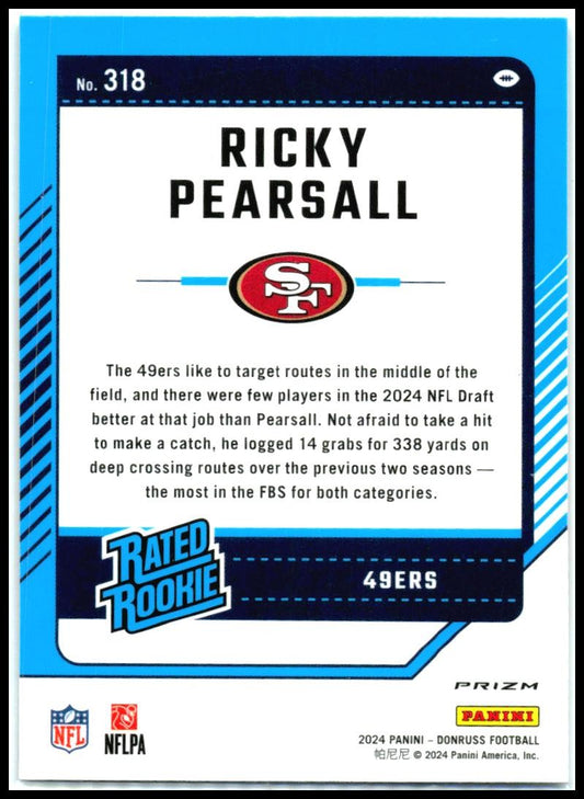 2024 Donruss Optic Rated Rookies Preview Holo #318 Ricky Pearsall Rookie 49ers