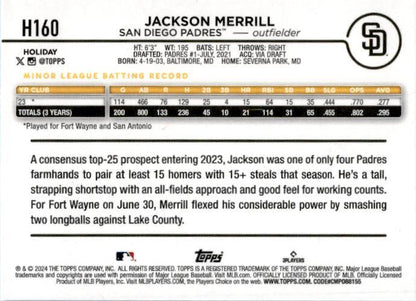 2024 Topps Holiday #H160b Jackson Merrill San Diego Padres