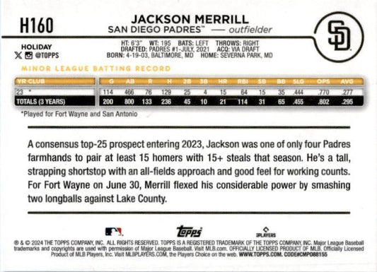 2024 Topps Holiday #H160b Jackson Merrill San Diego Padres