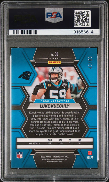 2023 Panini Mosaic Fusion Red & Yellow Choice #30 Luke Kuechly /80 PSA 9 Mint