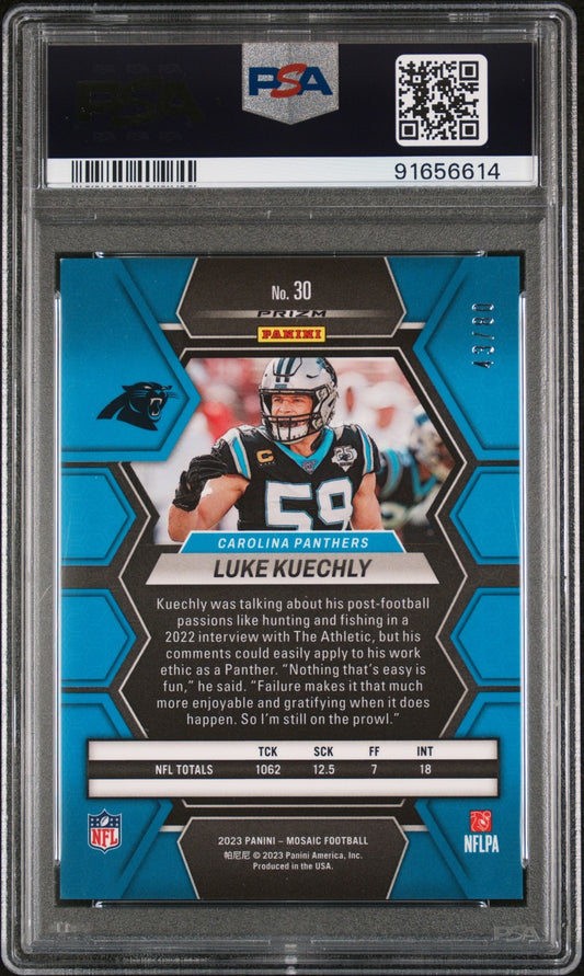 2023 Panini Mosaic Fusion Red & Yellow Choice #30 Luke Kuechly /80 PSA 9 Mint