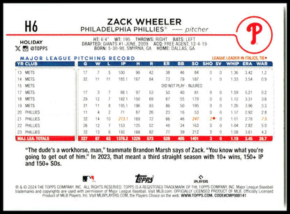 2024 Topps Holiday #H6 Zack Wheeler Philadelphia Phillies