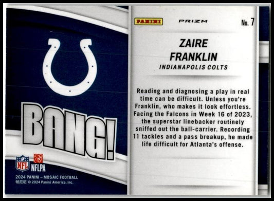 2024 Panini Mosaic Bang! Mosaic Silver #7 Zaire Franklin Indianapolis Colts