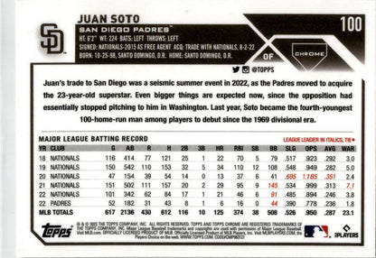 2023 Topps Chrome #100 Juan Soto San Diego Padres