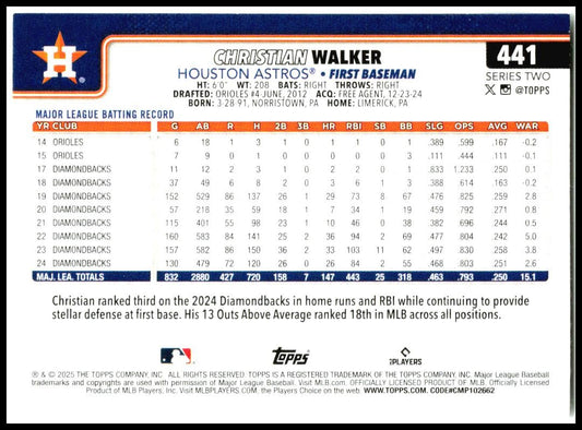2025 Topps #441 Christian Walker Houston Astros