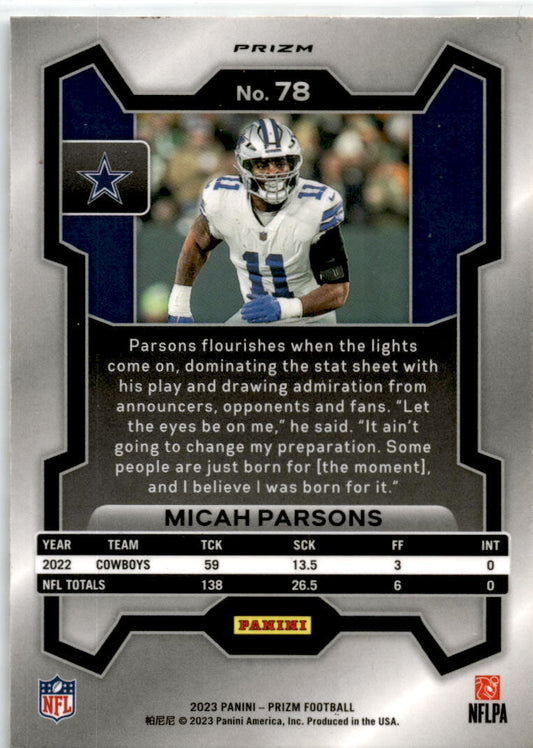 2023 Panini Prizm Black and White Checker #78 Micah Parsons Dallas Cowboys