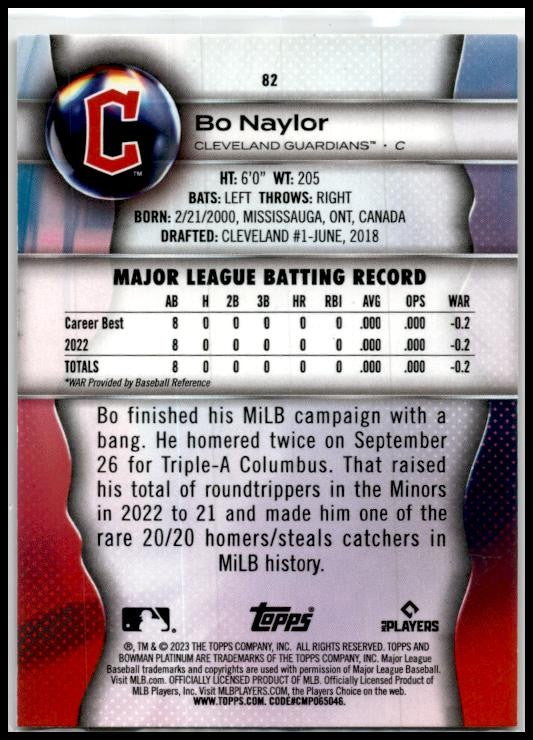 2023 Bowman Platinum #82 Bo Naylor Rookie Cleveland Guardians