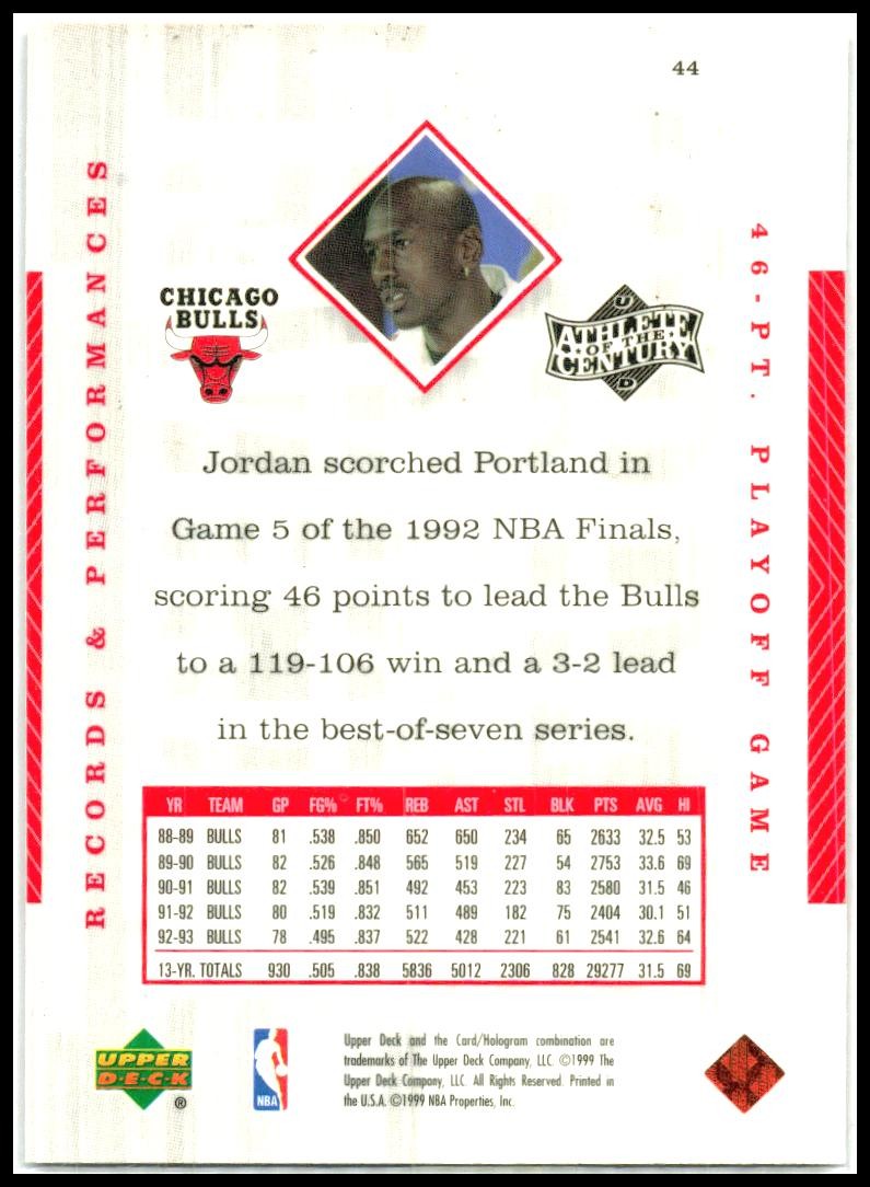 1999 Upper Deck Michael Jordan Athlete of the Century #44 Michael Jordan Bulls