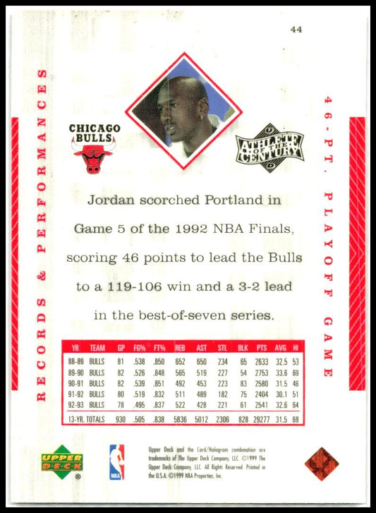 1999 Upper Deck Michael Jordan Athlete of the Century #44 Michael Jordan Bulls