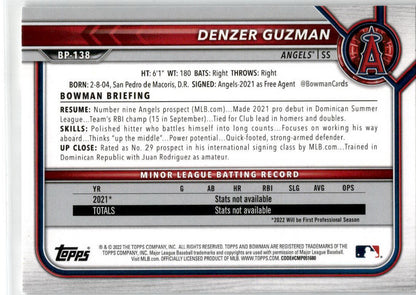 2022 Bowman #BP-138 Denzer Guzman Los Angeles Angels