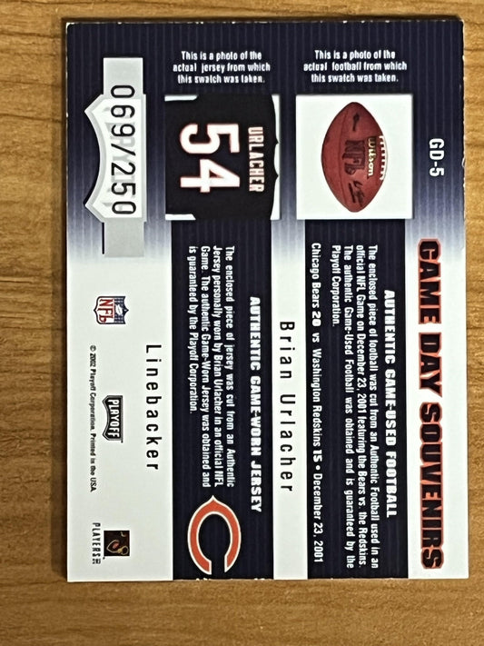 2002 Playoff Honors Game Day Souvenirs #GD-5 Brian Urlacher #/250 Chicago Bears