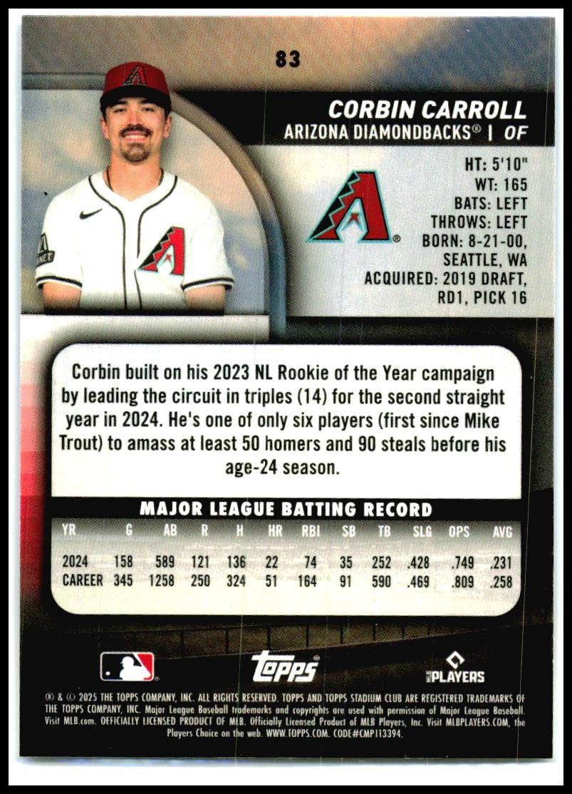 2025 Stadium Club #83 Corbin Carroll Arizona Diamondbacks