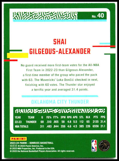 2023-24 Donruss #40 Shai Gilgeous-Alexander Oklahoma City Thunder