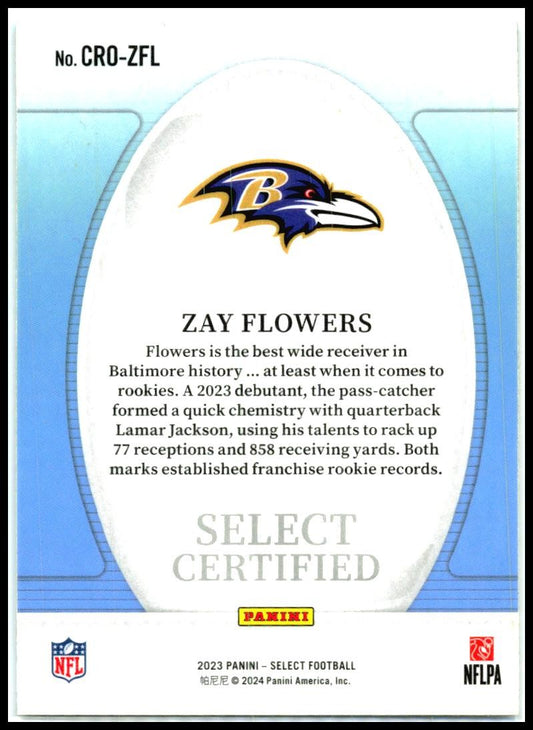 2023 Panini Select Select Certified Rookies #CRO-ZFL Zay Flowers Ravens