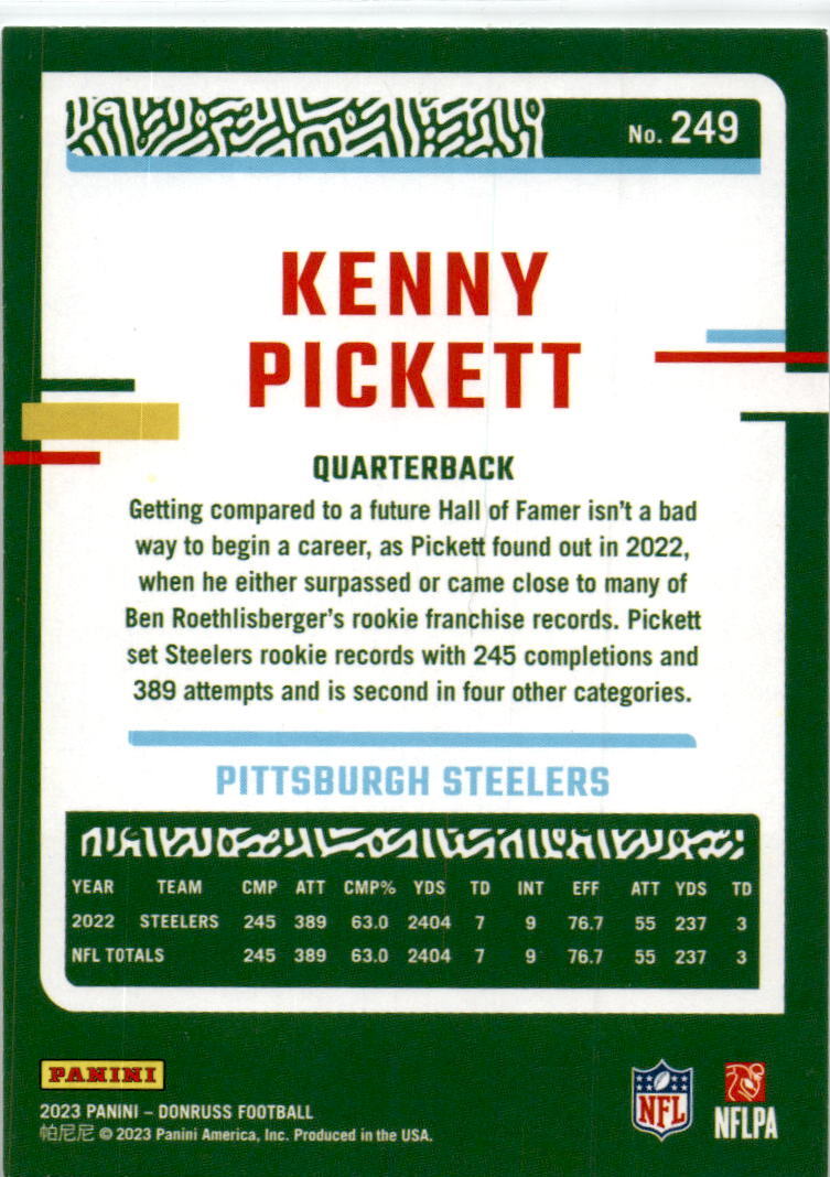 2023 Donruss #249 Kenny Pickett Pittsburgh Steelers