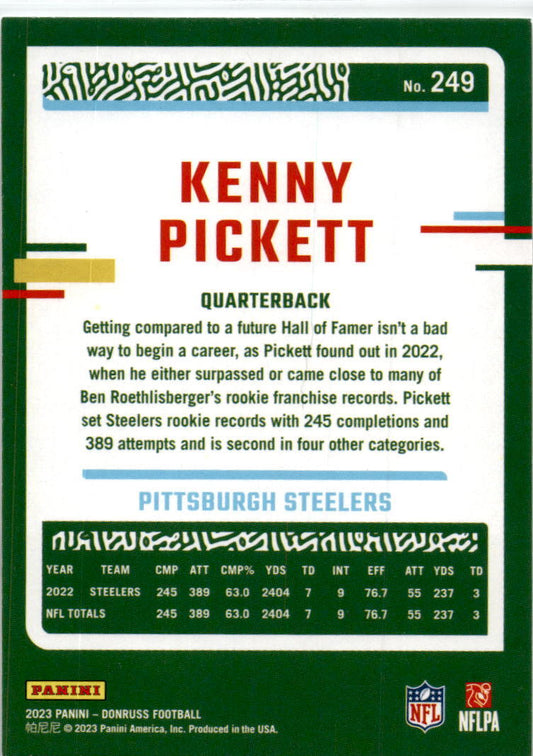 2023 Donruss #249 Kenny Pickett Pittsburgh Steelers