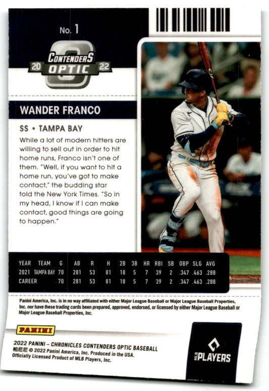 2022 Panini Contenders Optic Wander Franco Rookie Tampa Bay Devil Rays #1