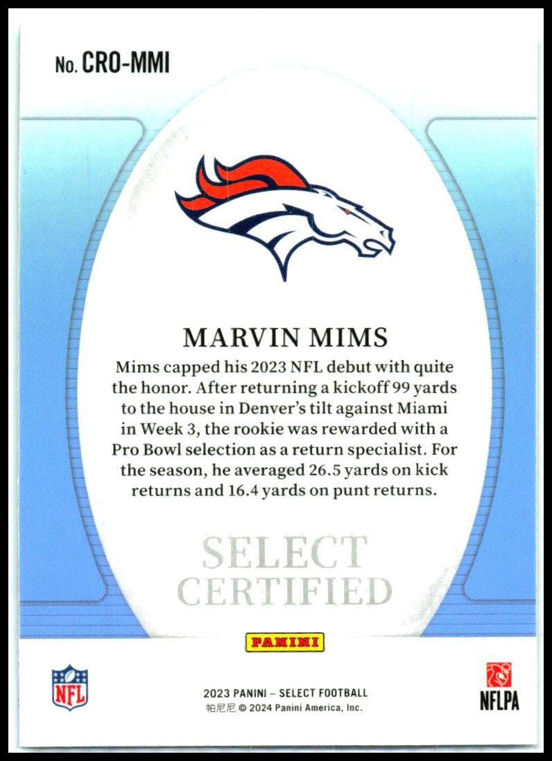 2023 Panini Select Select Certified Rookies #CRO-MMI Marvin Mims Denver Broncos