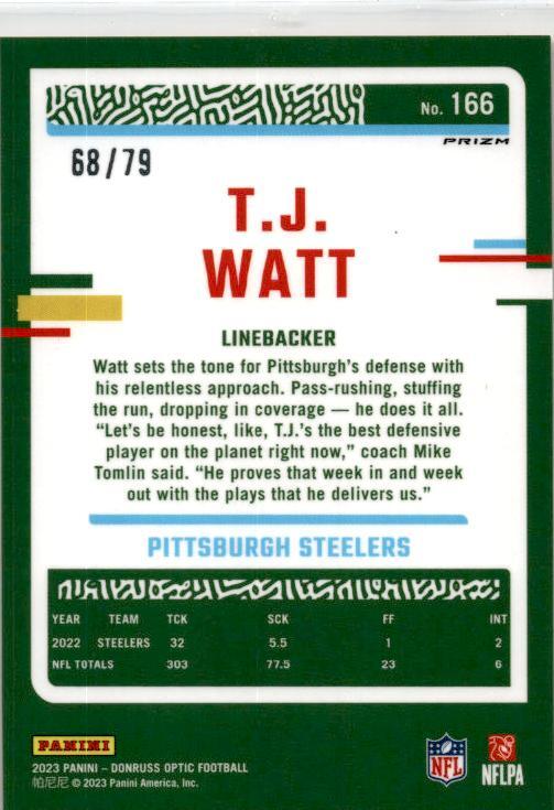 2023 Donruss Optic Orange Scope #166 T.J. Watt #/79 Pittsburgh Steelers