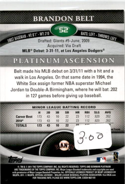 2011 Bowman Platinum #52 Brandon Belt Rookie San Francisco Giants