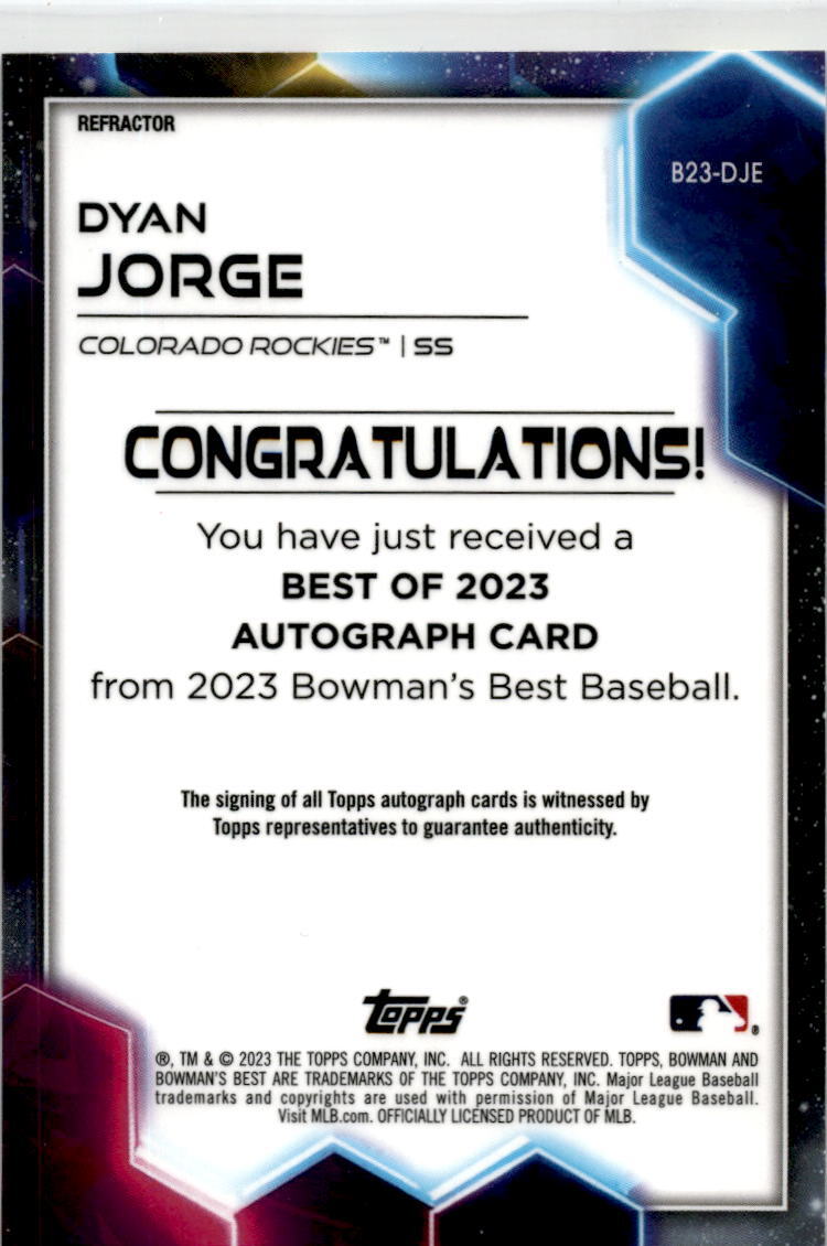 2023 Bowman's Best #B23-DJE Dyan Jorge Auto Colorado Rockies