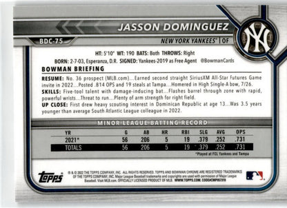 2022 Bowman Chrome Black and White Raywave #BDC-75 Jasson Dominguez Yankees