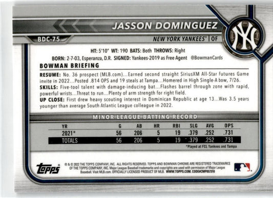 2022 Bowman Chrome Black and White Raywave #BDC-75 Jasson Dominguez Yankees