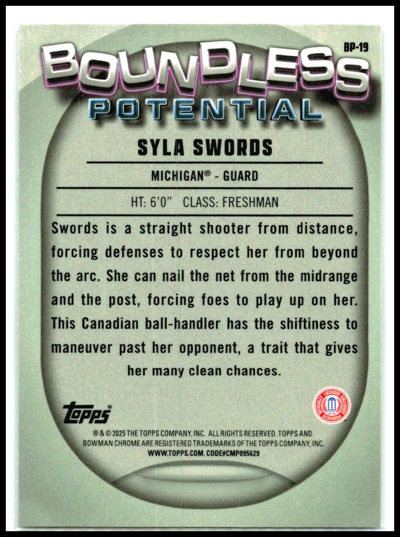 2024-25 Bowman University Chrome Boundless Potential #BP-19 Syla Swords Michigan