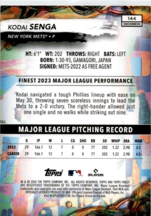 2024 Topps Finest Checkerboard Refractors #144 Kodai Senga New York Mets