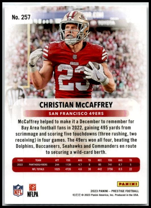 2023 Panini Prestige Xtra Points Sunburst #257 Christian McCaffrey 49ers
