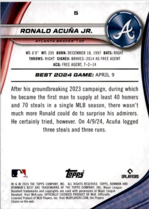2024 Bowman's Best #5 Ronald Acuña Jr. Atlanta Braves