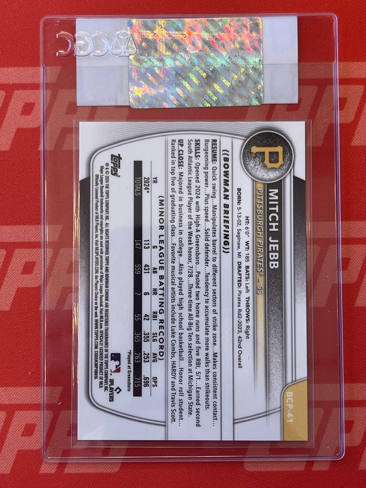 2025 Bowman Chrome Prospects Gold Geometric Refractor #BCP-41 Mitch Jebb Pirates