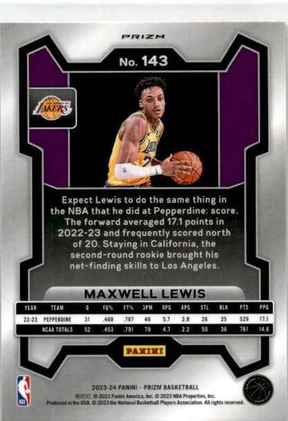 2023-24 Panini Prizm Prizms Orange Ice #143 Maxwell Lewis Rookie Lakers