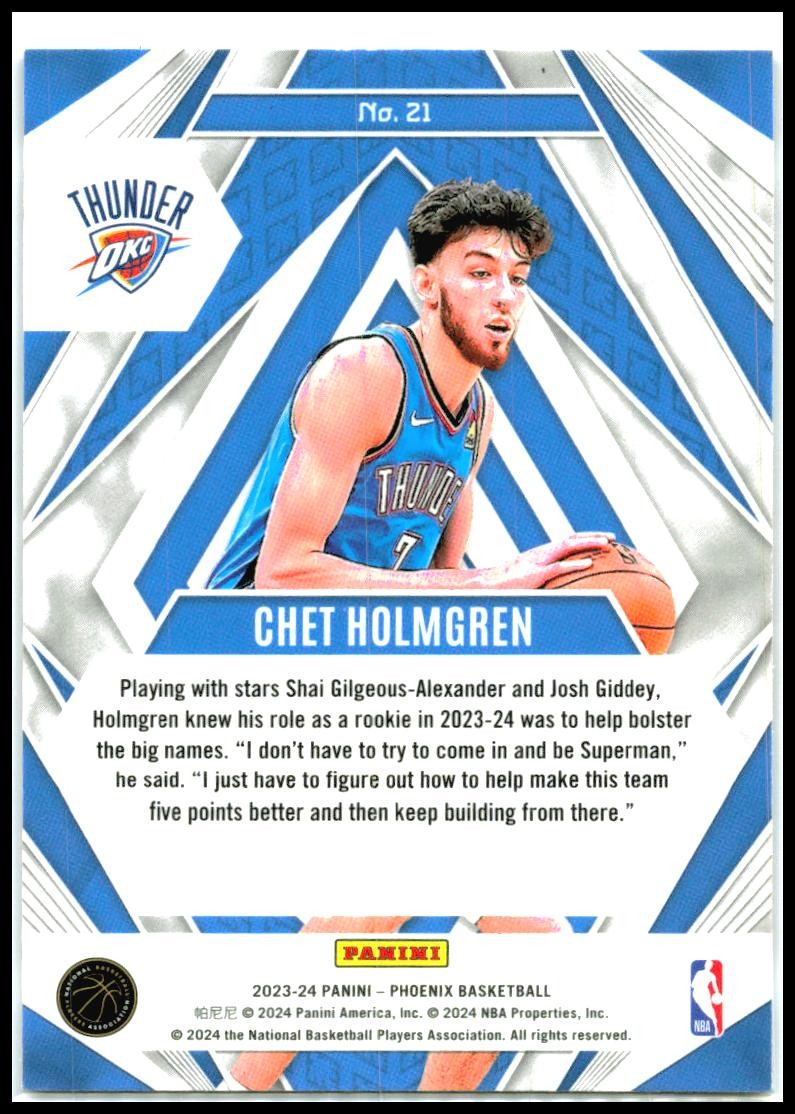 2023-24 Panini Phoenix Paragon Phoenix Blue Ice #21 Chet Holmgren Oklahoma City