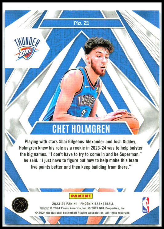 2023-24 Panini Phoenix Paragon Phoenix Blue Ice #21 Chet Holmgren Oklahoma City
