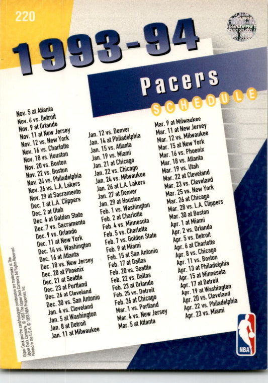 1993 Upper Deck #220 Indiana Pacers SCH Indiana Pacers.