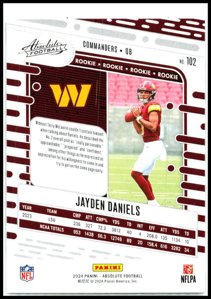 2024 Panini Absolute #102 Jayden Daniels Washington Commanders