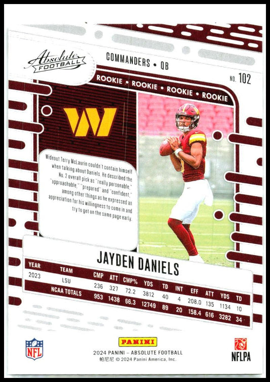 2024 Panini Absolute #102 Jayden Daniels Washington Commanders