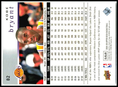 2008-09 Upper Deck #82 Kobe Bryant Los Angeles Lakers