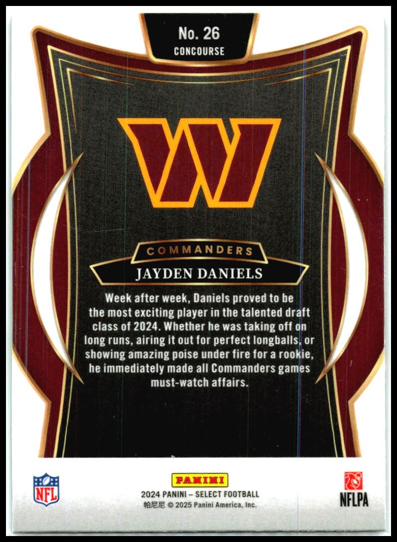 2024 Panini Select #26 Jayden Daniels Rookie Washington Commanders
