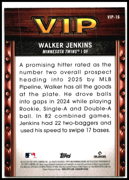 2025 Bowman Very Important Prospects Mojo Refractor #VIP-16 Walker Jenkins Twins