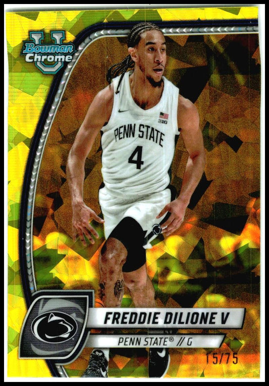 2024-25 Bowman University Chrome Yellow Sapphire /75 #96 Freddie Dilione