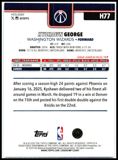 2025-26 Topps Holiday Glitter Holiday #H77 Kyshawn George Wizards