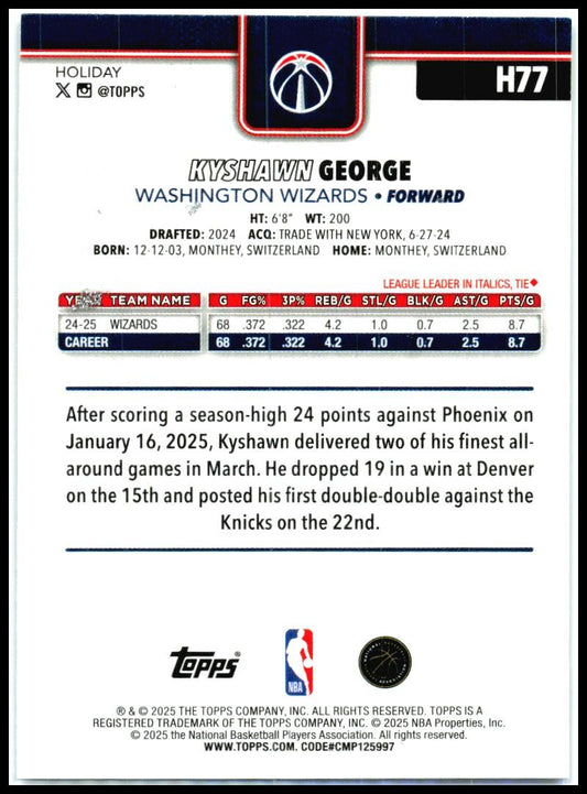 2025-26 Topps Holiday Glitter Holiday #H77 Kyshawn George Wizards